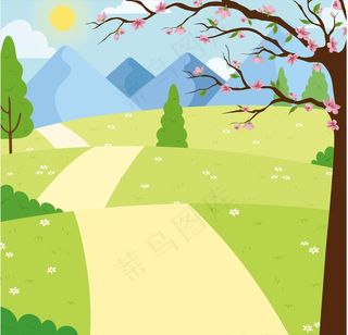 风景山水春天矢量创意素材图片