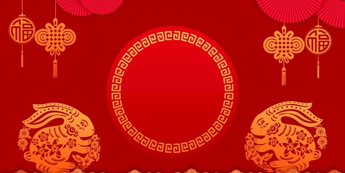 兔年剪纸背景图片(3750x2000)psd模版下载