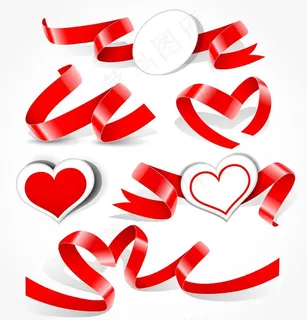 七夕情人节素材心形丝带绸带矢量图片