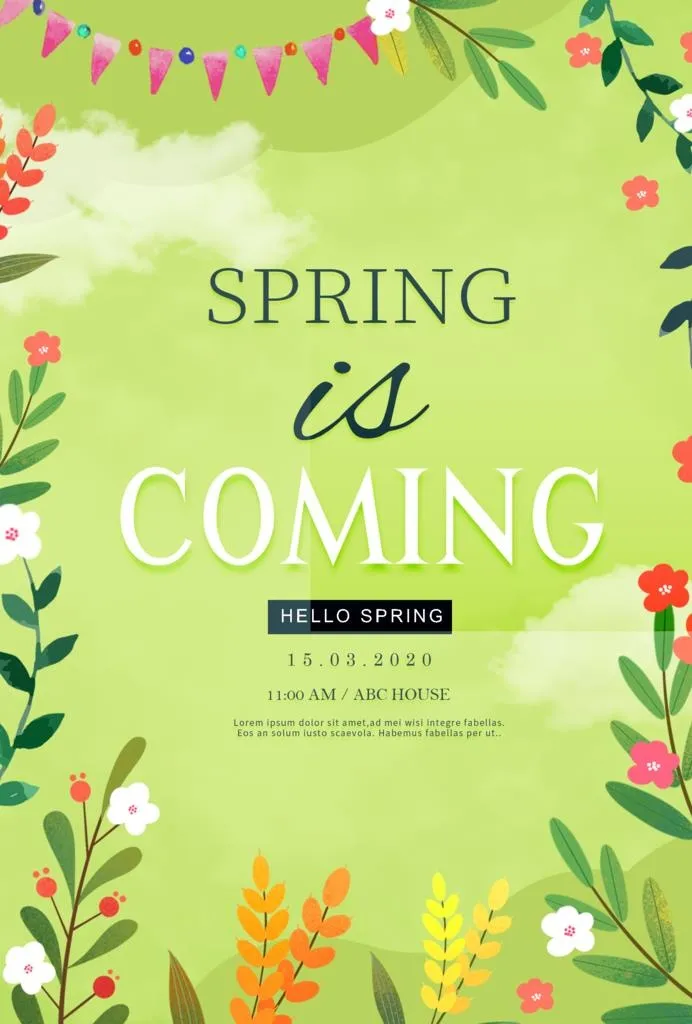 绿色手绘花朵边框春季活动图片(1754x2480)psd模版下载