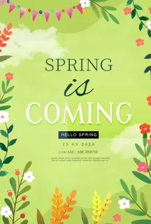 绿色手绘花朵边框春季活动图片