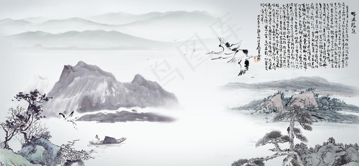 中国水墨画图片(3345x1656)psd模版下载