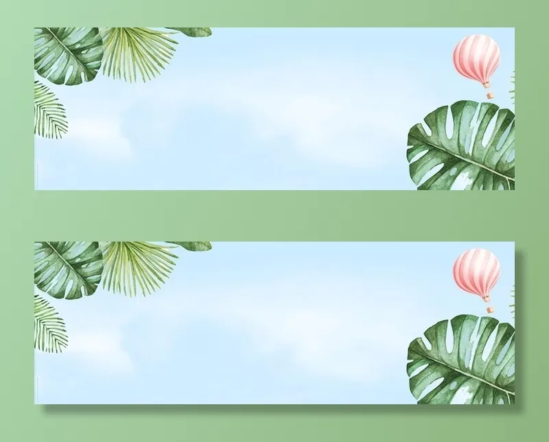 蓝色手绘绿植口红夏季上新背景图片(1920x708)psd模版下载