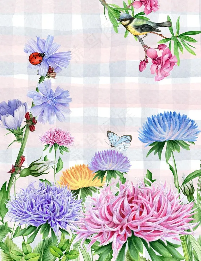 水彩花朵装饰画图片(4724x5906)psd模版下载