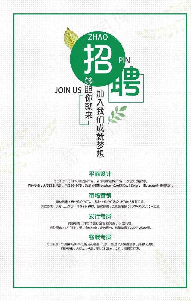 绿色清新招聘海报图片
