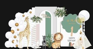 白绿色动物宝宝宴图片