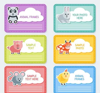 6款可爱动物照片边框矢量素材图片