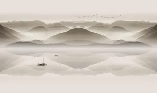 新中式山水画背景墙图片