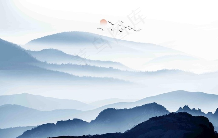 水墨山图片psd模版下载