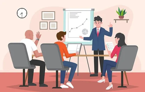 扁平插画会议中的人图片