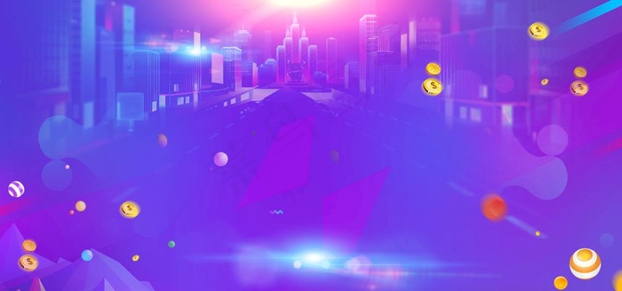 彩色背景紫色背景城市促销图片