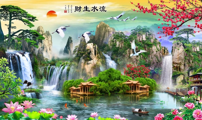流水生财背景图片psd模版下载
