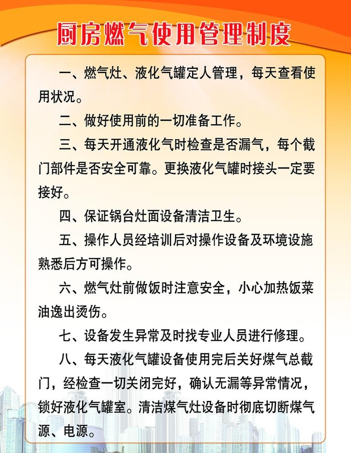 厨房燃气使用管理制度图片