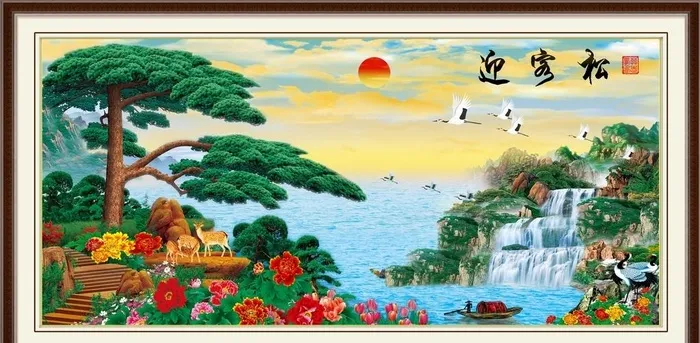 迎客松山水装饰画图片(5906x2953)psd模版下载