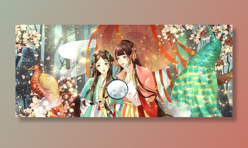 汉服女性传统复古插画背景素材图片psd模版下载