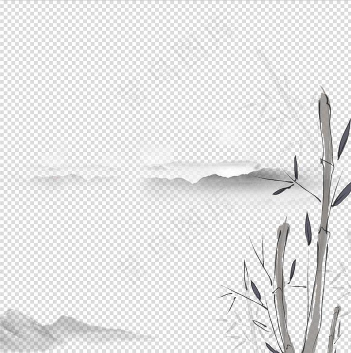 水墨简笔墨竹山水png底图图片