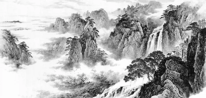 山水画图片psd模版下载