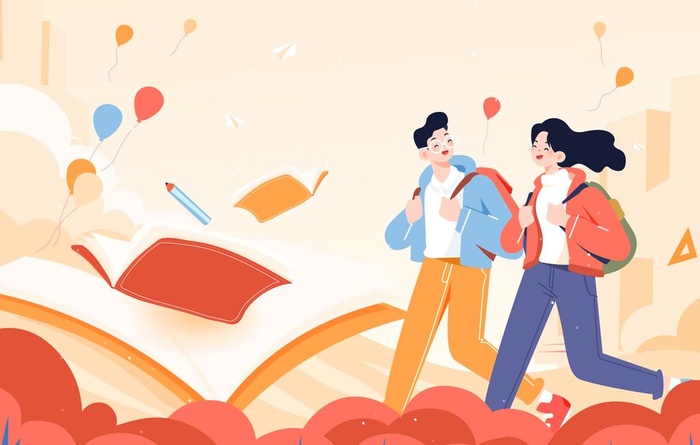 男生女生开学上学课本矢量素材图片