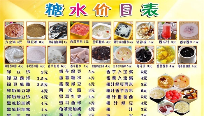 糖水价格表图片cdr矢量模版下载