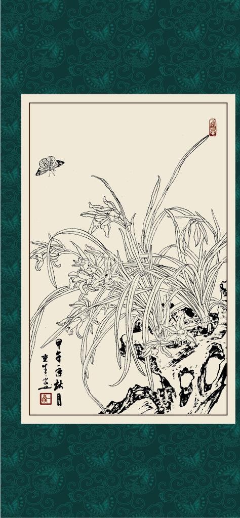 白描兰花图片ai矢量模版下载