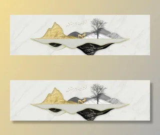 新中式抽象山水背景墙图片