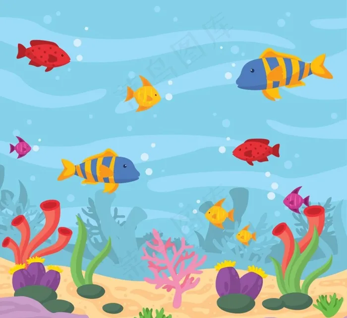 彩色海底世界插画图片ai矢量模版下载