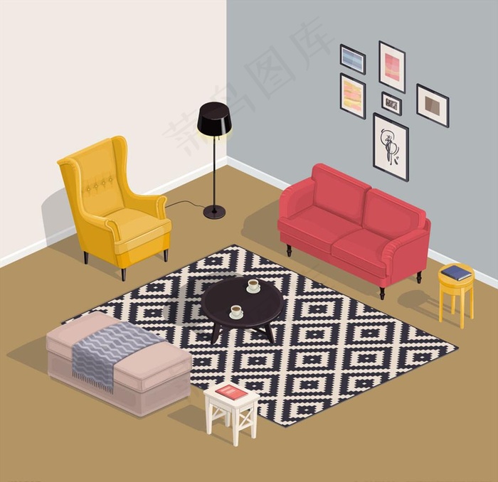 立体时尚客厅设计矢量素材图片