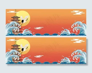 手绘国潮风展板背景图片