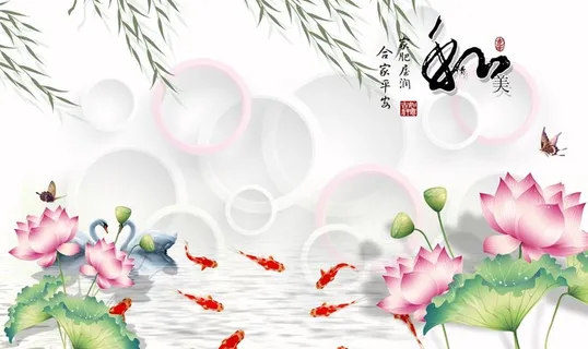 现代简约荷花圆圈玄关屏风装饰画图片 现代简约荷花圆圈玄关屏风装饰画图片