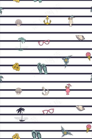 条纹海滩度假四方连续矢量图下载图片