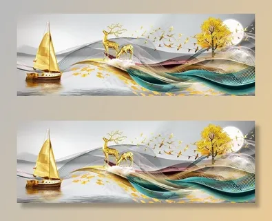 金色麋鹿发财鹿晶瓷画图片