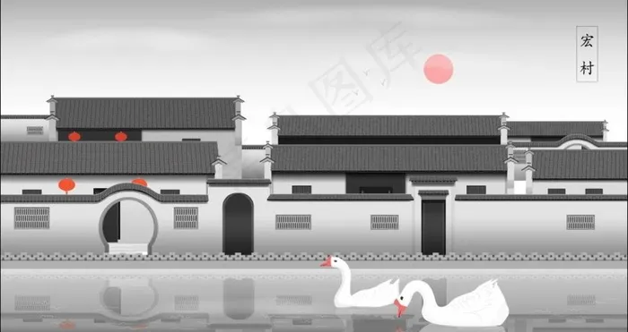 手绘古代建筑图片ai矢量模版下载