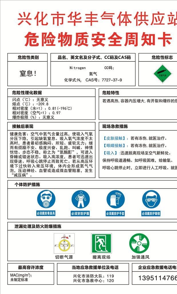 氩气危险物质安全周知卡图片