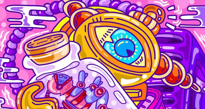 炫酷宇航员漂流瓶涂鸦插画图片