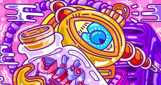 炫酷宇航员漂流瓶涂鸦插画图片