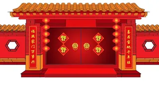 红色 新年 门楼图片