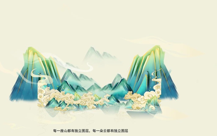 青绿山水中国风水彩画图片