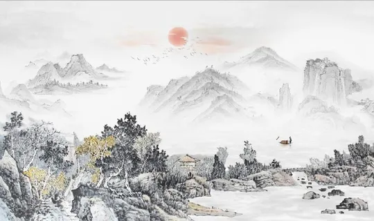 中式青绿山水国画电视背景墙图片 中式青绿山水国画电视背景墙图片