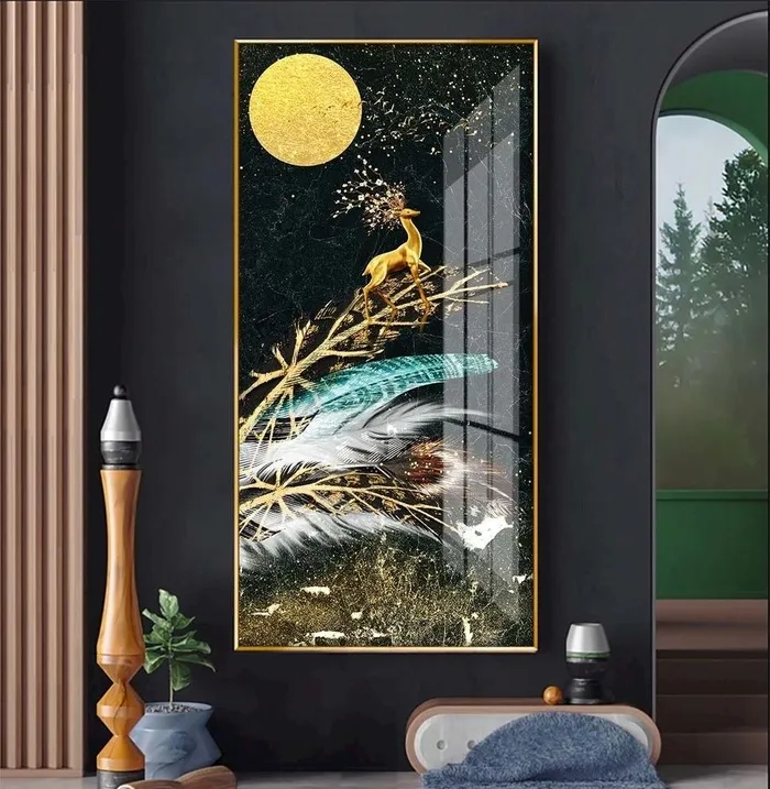 抽象艺术羽毛麋鹿创意装饰画玄关图片