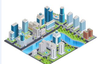 城市社区2.5D矢量图片