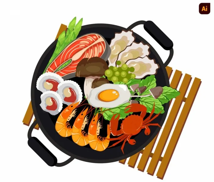海鲜火锅食材图片ai矢量模版下载
