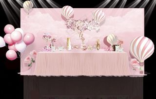 粉色热气球主题婚礼甜品台效果图图片