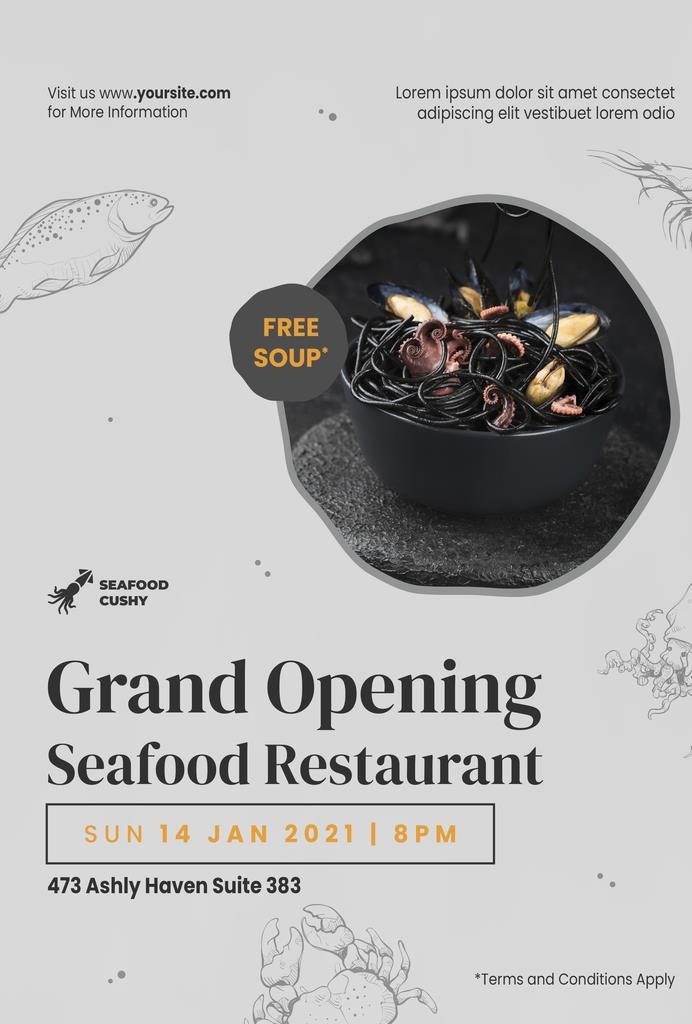 贻贝海鲜面餐厅海报图片