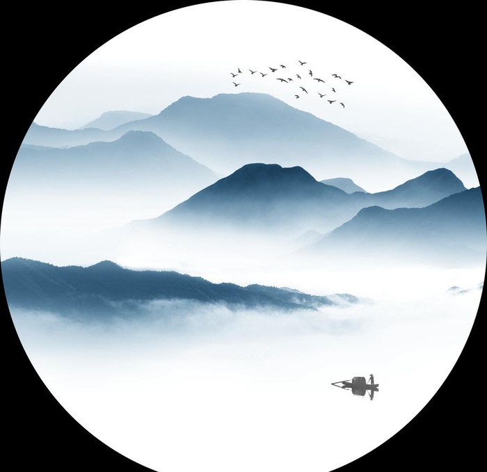 意境山水水墨圆形玄关图片