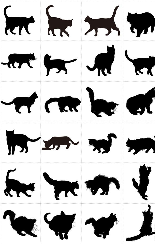 矢量黑色动物猫剪影图片ai矢量模版下载