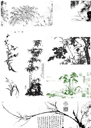 中国风 水墨 国画 矢量 卡通图片