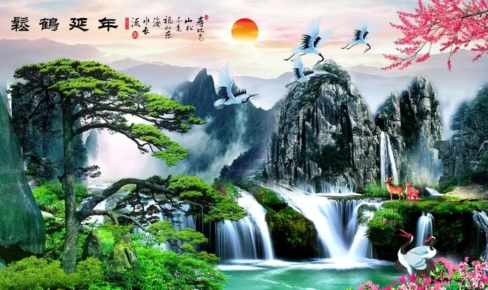 流水生财背景墙图片(9071x5669)psd模版下载