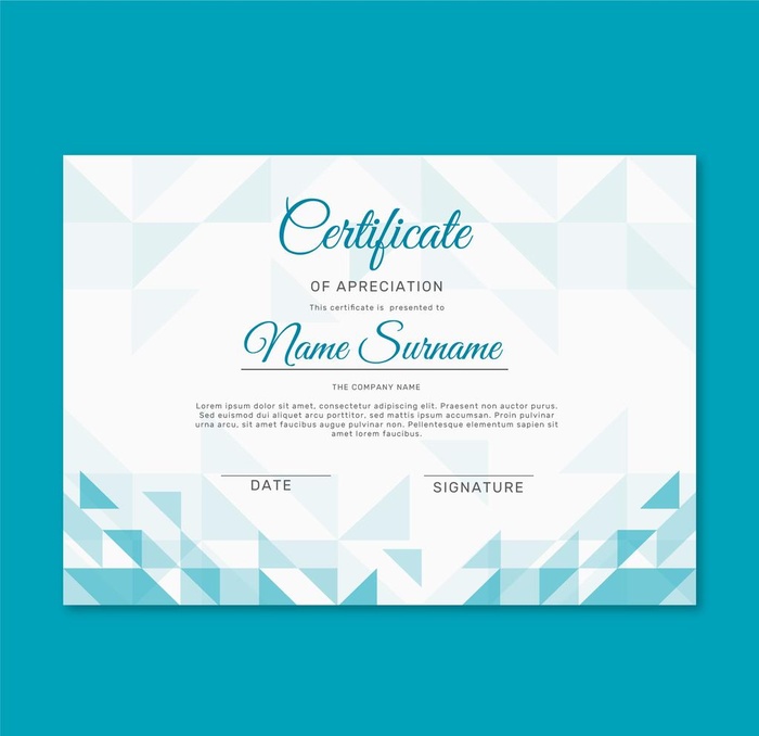 蓝色几何元素证书模板图片