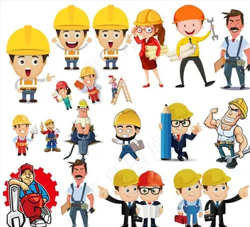 卡通装修建筑工人合集素材图片