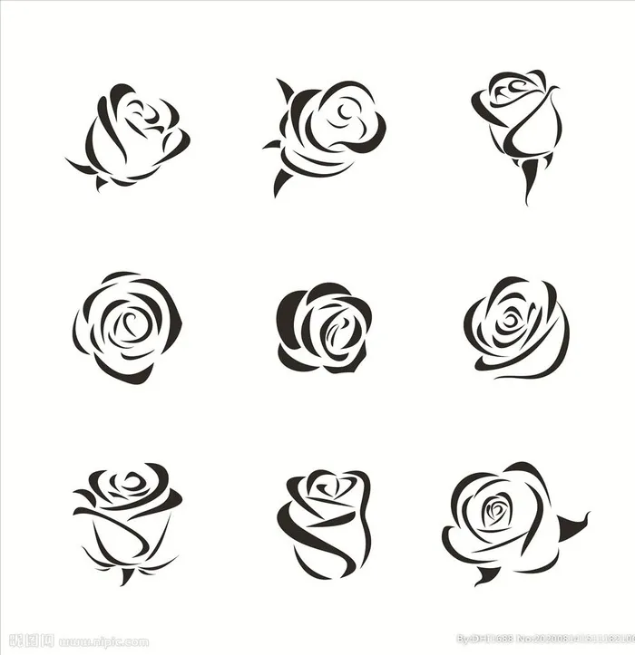 玫瑰花剪影 玫瑰花图标黑白玫瑰图片ai矢量模版下载